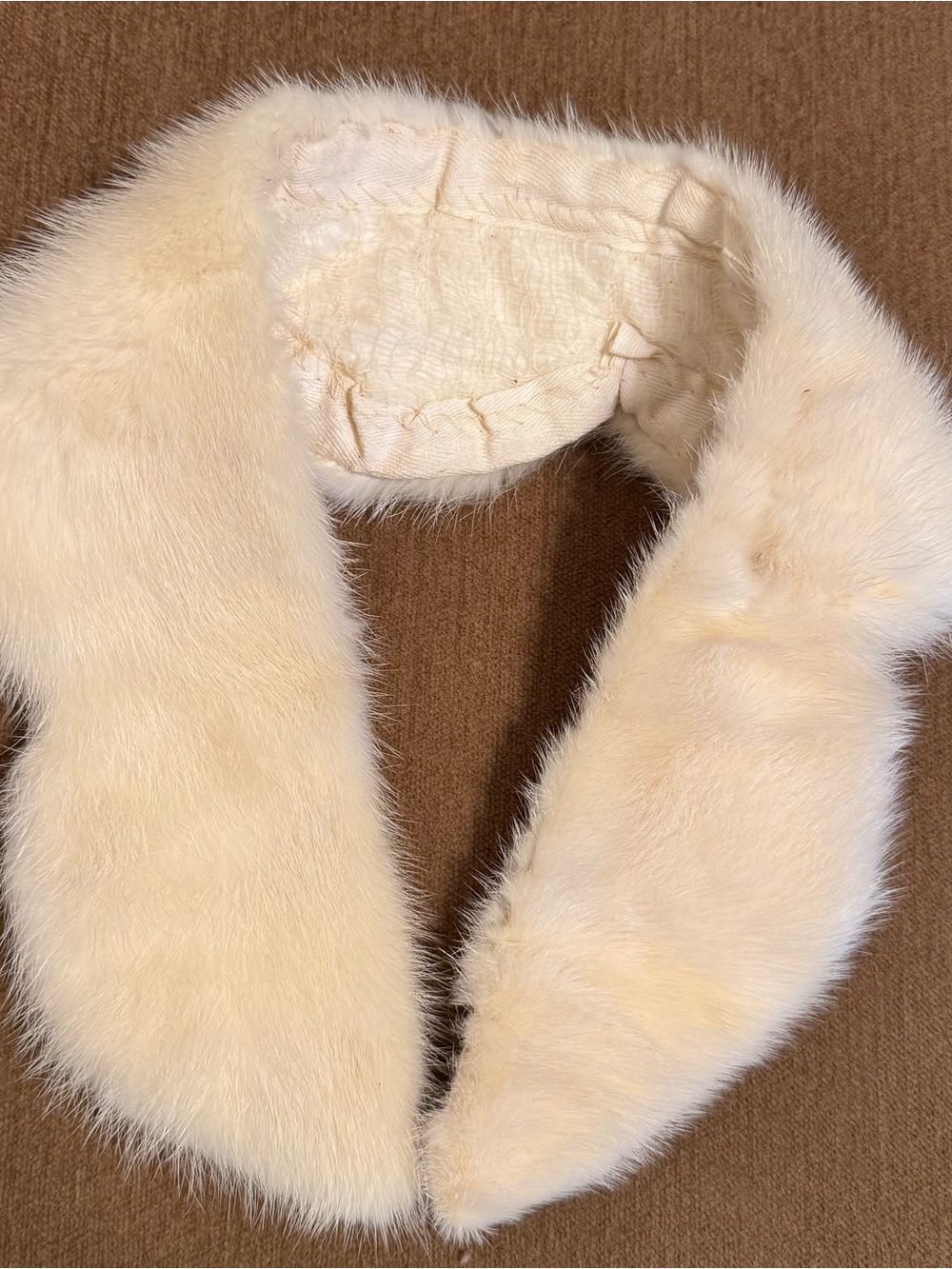 Vintage Genuine Mink Fur Collar Cream Ivory 25 inches